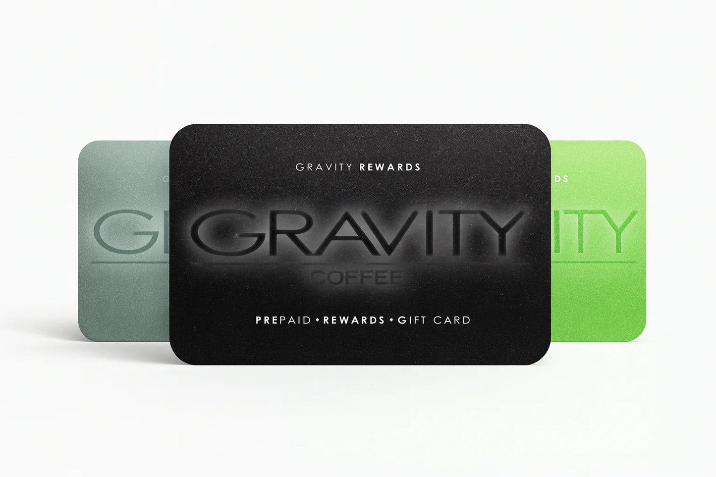 Gravity Coffee prepaid rewards gift card on a white background